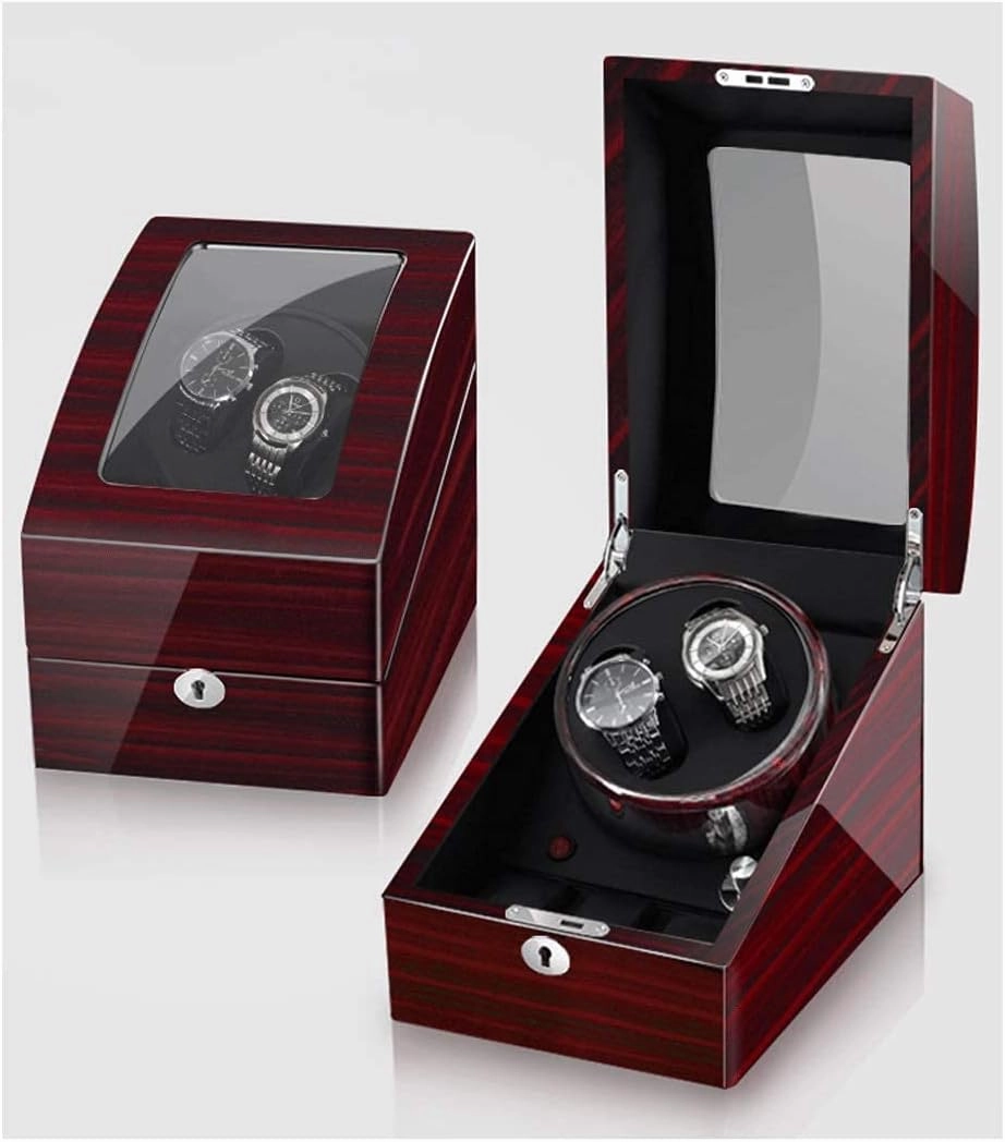 Watch Winder for 2 Watches, Additional 3 Positions, Piano Paint, Anti-Magnetic, Ultra-Quiet Luxury Watch Shaker, Led Light (Ebony Grain Black 2 3)