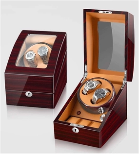 Watch Winder for 2 Watches Additional 3 Positions Piano Paint Anti-Magnetic Ultra-Quiet Luxury Watch Shaker Led Light (Ebony Grain Brown 2 3)