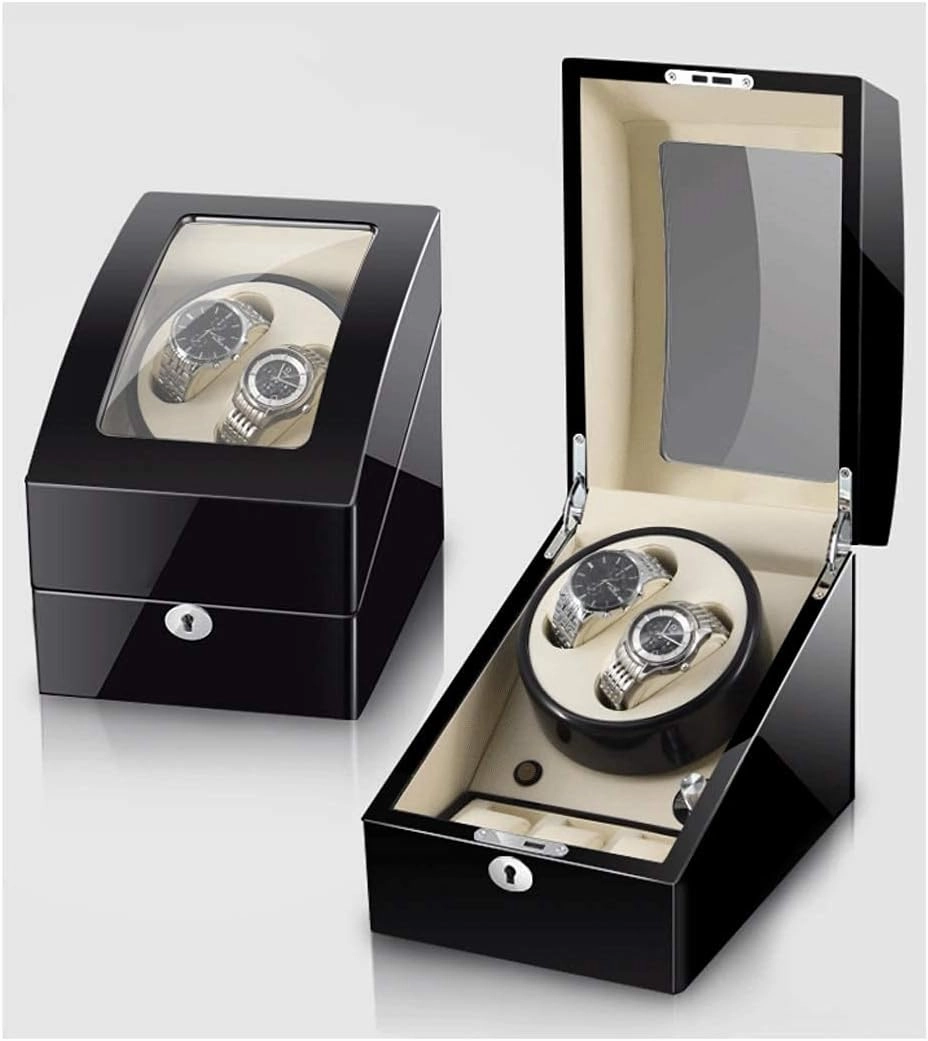 Watch Winder for 2 Watches, Additional 3 Positions, Piano Paint, Anti-Magnetic, Ultra-Quiet Luxury Watch Shaker, Led Light