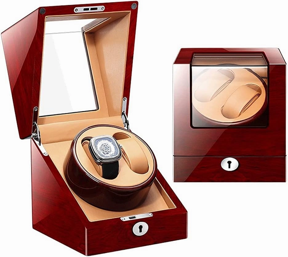 Watch Winder for 2 Watches Piano Paint Ultra-Quiet Motor Watch Shaker for Mechanical Watches LED Lights for Men Women (Ebony Wood Grain White 2 0) (Oak Grain brown 2 0)