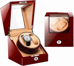 Watch Winder for 2 Watches Piano Paint Ultra-Quiet Motor Watch Shaker for Mechanical Watches LED Lights for Men Women (Ebony Wood Grain White 2 0) (Oak Grain brown 2 0)