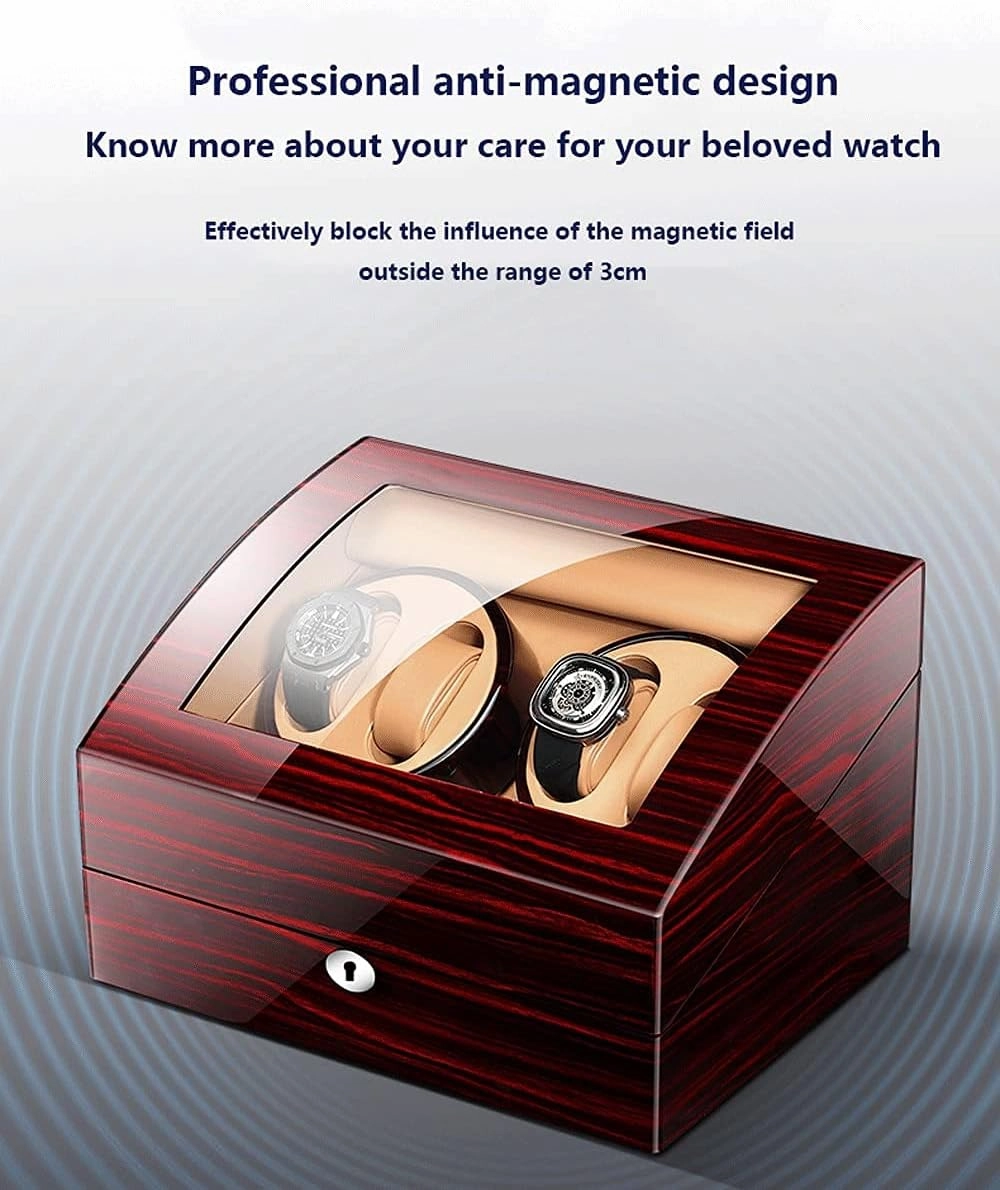 Watch Winder for 2 Watches Piano Paint Ultra-Quiet Motor Watch Shaker for Mechanical Watches LED Lights for Men Women (Ebony Wood Grain White 2 0) (Oak Grain brown 2 0)