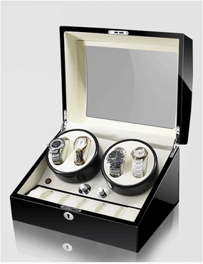 Watch Winder for 4 Watches Additional 6 Positions Piano Paint Anti-Magnetic Ultra-Quiet Luxury Watch Shaker Led Light (Black White 4 6)