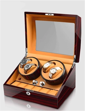 Watch Winder for 4 Watches Additional 6 Positions Piano Paint Anti-Magnetic Ultra-Quiet Luxury Watch Shaker Led Light (Ebony Grain brown 4 6)