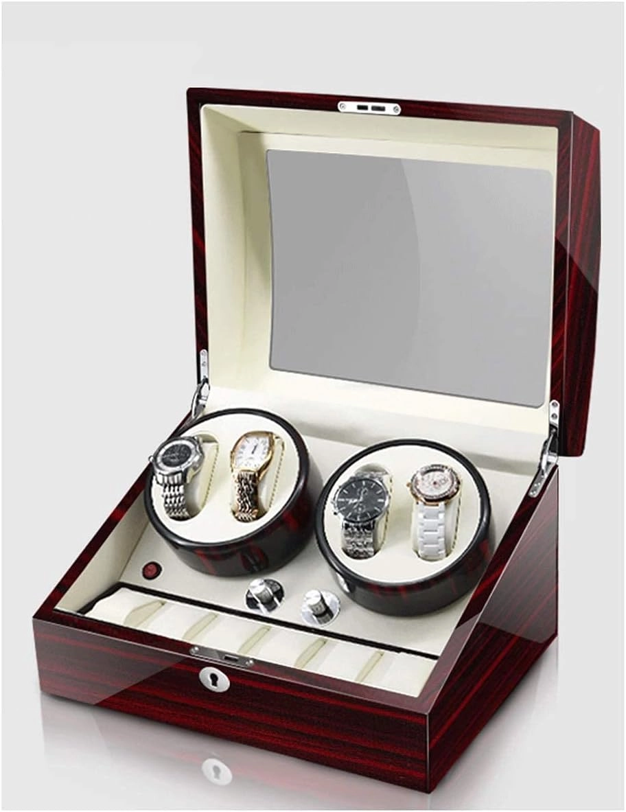 Watch Winder for 4 Watches, Additional 6 Positions, Piano Paint, Anti-Magnetic, Ultra-Quiet Luxury Watch Shaker, Led Light
