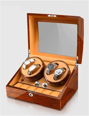 Watch Winder for 4 Watches Additional 6 Positions Piano Paint Anti-Magnetic Ultra-Quiet Luxury Watch Shaker Led Light (Rosewood Grain Brown 4 6)