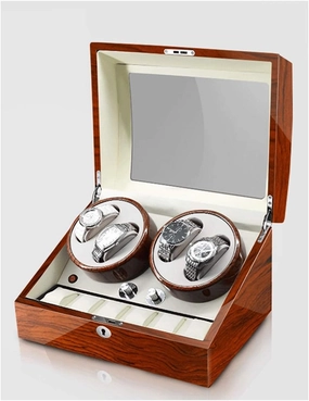 Watch Winder for 4 Watches Additional 6 Positions Piano Paint Anti-Magnetic Ultra-Quiet Luxury Watch Shaker Led Light (Rosewood Grain White 4 6)