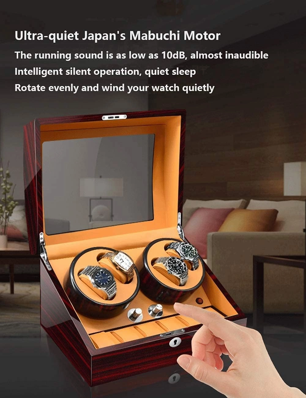 Watch Winder for 4 Watches Additional 6 Positions Piano Paint Anti-Magnetic Ultra-Quiet Luxury Watch Shaker Led Light (Rosewood Grain White 4 6)