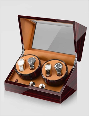 Watch Winder for 4 Watches Luxury Piano Paint Anti-Magnetic Ultra-Quiet Japanese Motorwatch Shaker Led Atmosphere Light (Ebony Grain Brown 4 0)