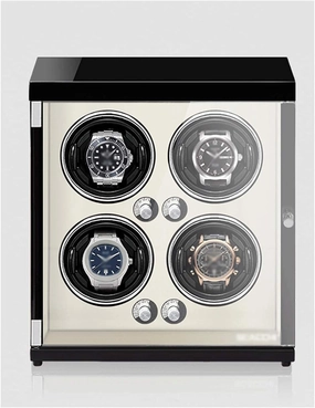 Watch Winder for 4 Watches, Piano Paint, Anti-Magnetic, Retractable Pillow, Induction Led Light, Ultra-Quiet Japanese Motor