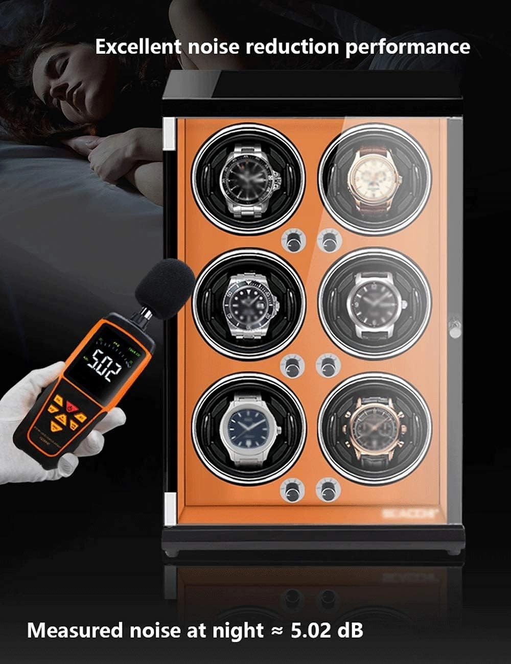 Watch Winder for 6 Watches, Piano Paint, Anti-Magnetic, Retractable Pillow, Induction Led Light, Ultra-Quiet Japanese Motor