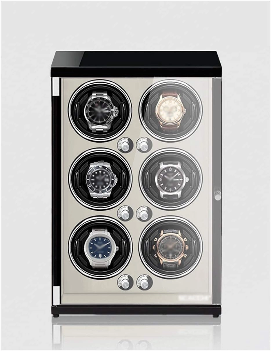 Watch Winder for 6 Watches, Piano Paint, Anti-Magnetic, Retractable Pillow, Induction Led Light, Ultra-Quiet Japanese Motor