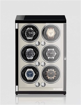 Watch Winder for 6 Watches, Piano Paint, Anti-Magnetic, Retractable Pillow, Induction Led Light, Ultra-Quiet Japanese Motor
