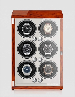 Watch Winder for 6 Watches Piano Paint Anti-Magnetic Ultra-Quiet Watch Shaker with Vertical Winding Induction Led Light