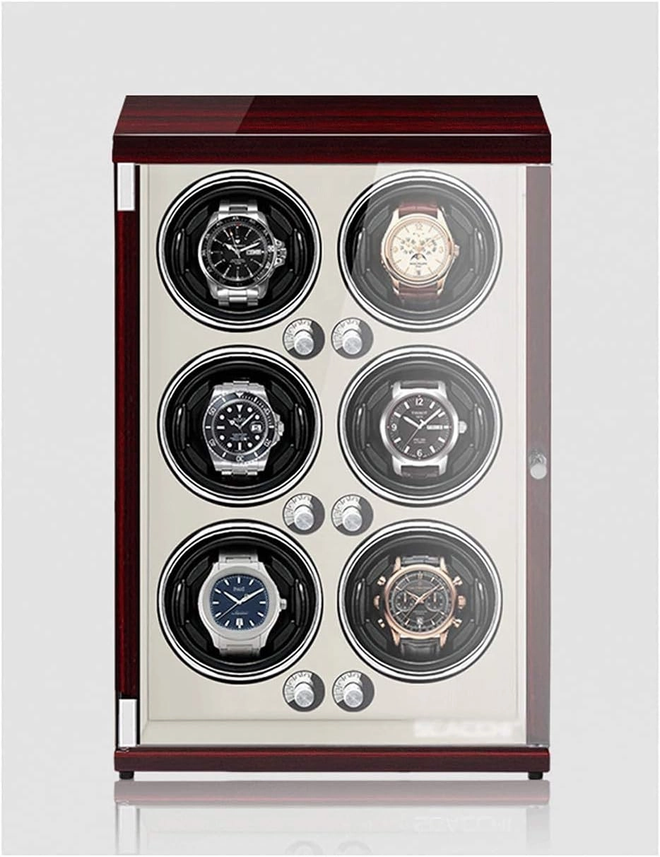 Watch Winder for 6 Watches,Piano Paint, Anti-Magnetic, Ultra-Quiet, Watch Shaker with Vertical Winding, Induction Led Light