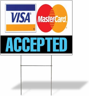 Weatherproof Yard Sign Visa Accepted .MasterCard White Lawn Garden Buy Here Pay 24x18 Inches 2 Sides Print