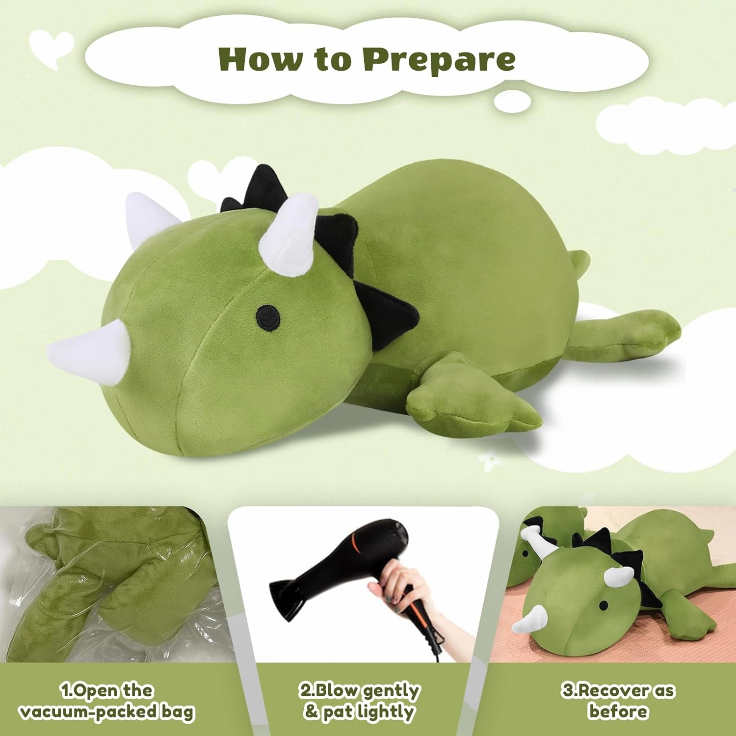 Weighted Dinosaur Stuffed Animals, Cute Weighted Dino Plush, Soft Stuffed Weighted Plushie Pillow Gifts for Girls Boys(13.8" 1.6Lbs)