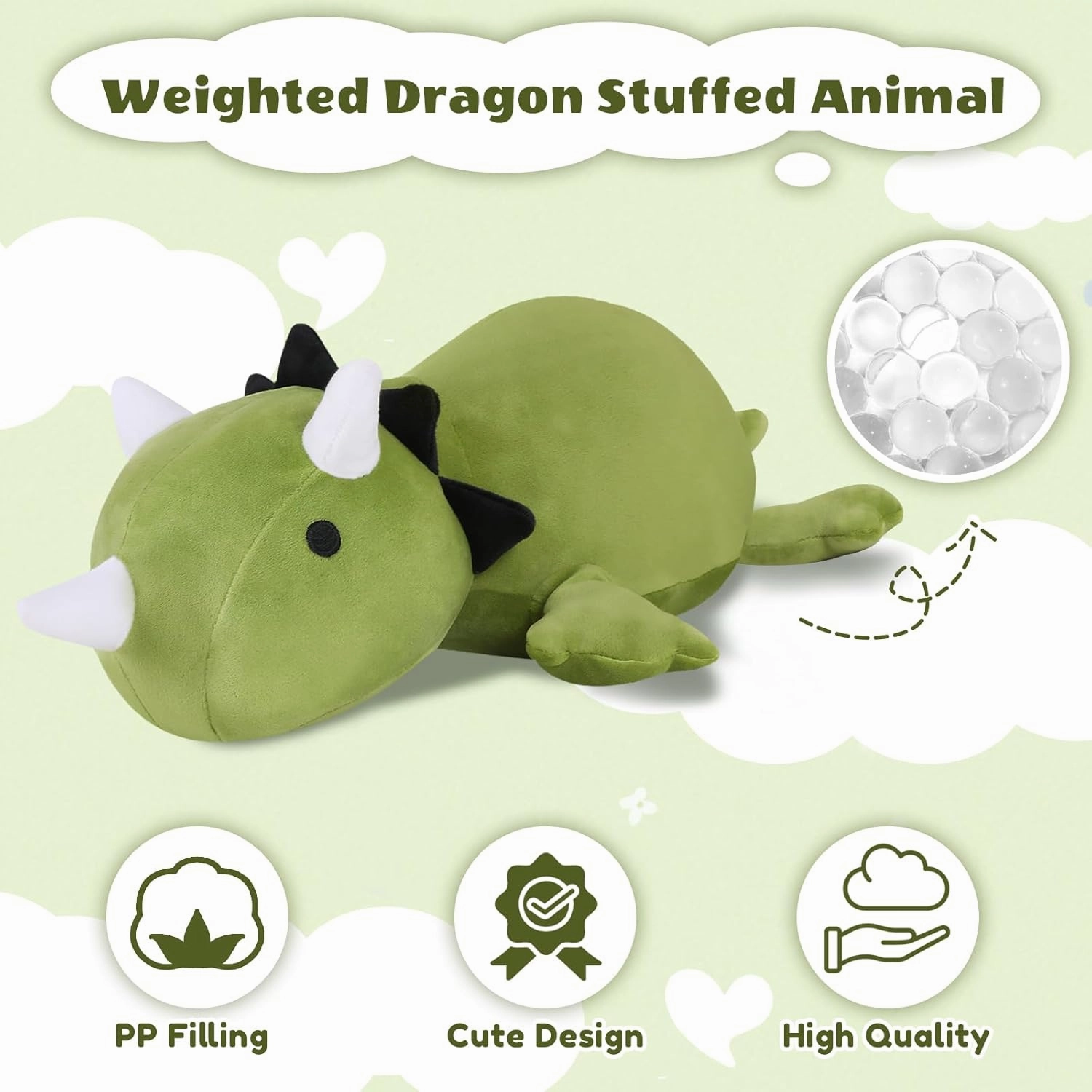 Weighted Dinosaur Stuffed Animals, Cute Weighted Dino Plush, Soft Stuffed Weighted Plushie Pillow Gifts for Girls Boys(13.8" 1.6Lbs)