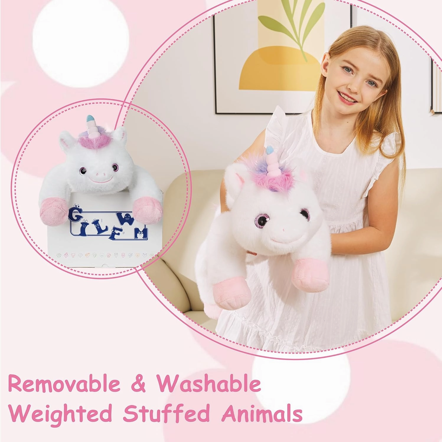 Weighted Stuffed Animals Unicorn - 20.5" Cute Toy Pillow Plushie Gifts for Kids Boys Girls & Adults, 3 lbs Ultra-Soft Washable Plush Pillowfort