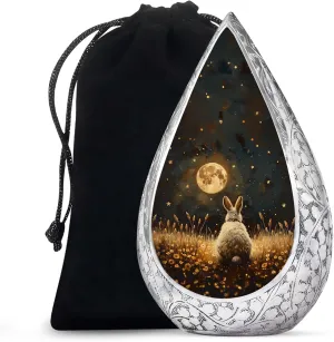 White Bunny Moon Decorative Urns with Lids - Moon Large Drop Funeral Urns for Adult Ashes Women, Men and Child Cremation - Flowers Burial Urn for Human Ashes with Velvet Bag, 10 Inch