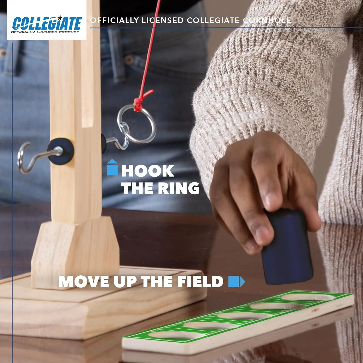 Wild Sports NCAA Wooden Ring Swing Battle - Head-to-Head Ring Toss Hook & Ring Game for College Football Fans