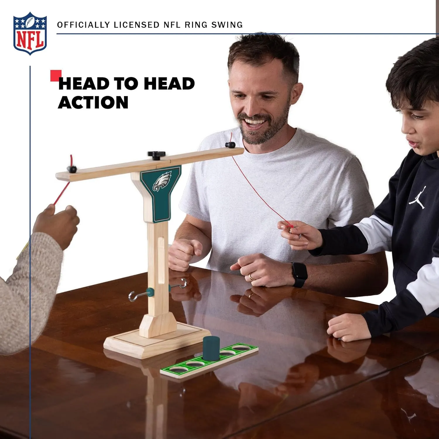 Wild Sports NFL Wooden Ring Swing Battle - Head-to-Head Ring Toss Hook & Ring Game for NFL Fans