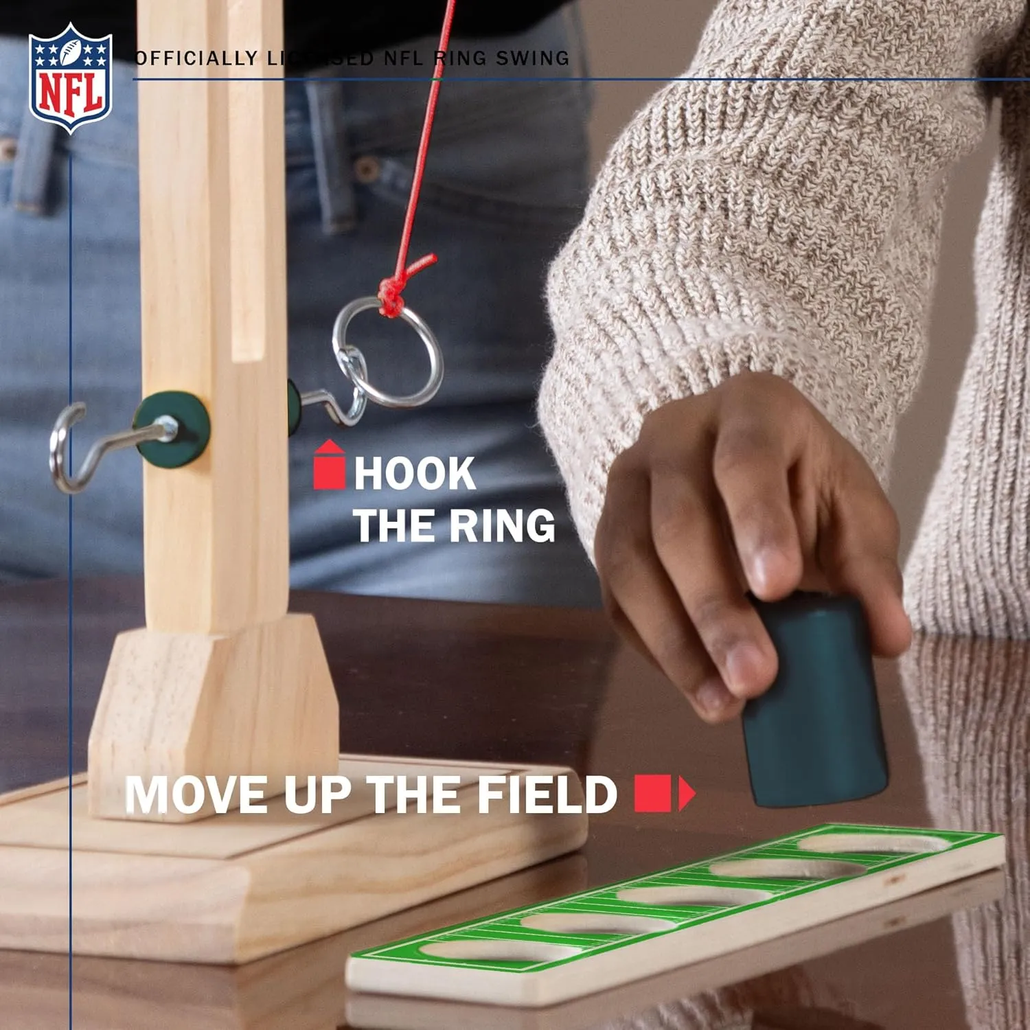 Wild Sports NFL Wooden Ring Swing Battle - Head-to-Head Ring Toss Hook & Ring Game for NFL Fans