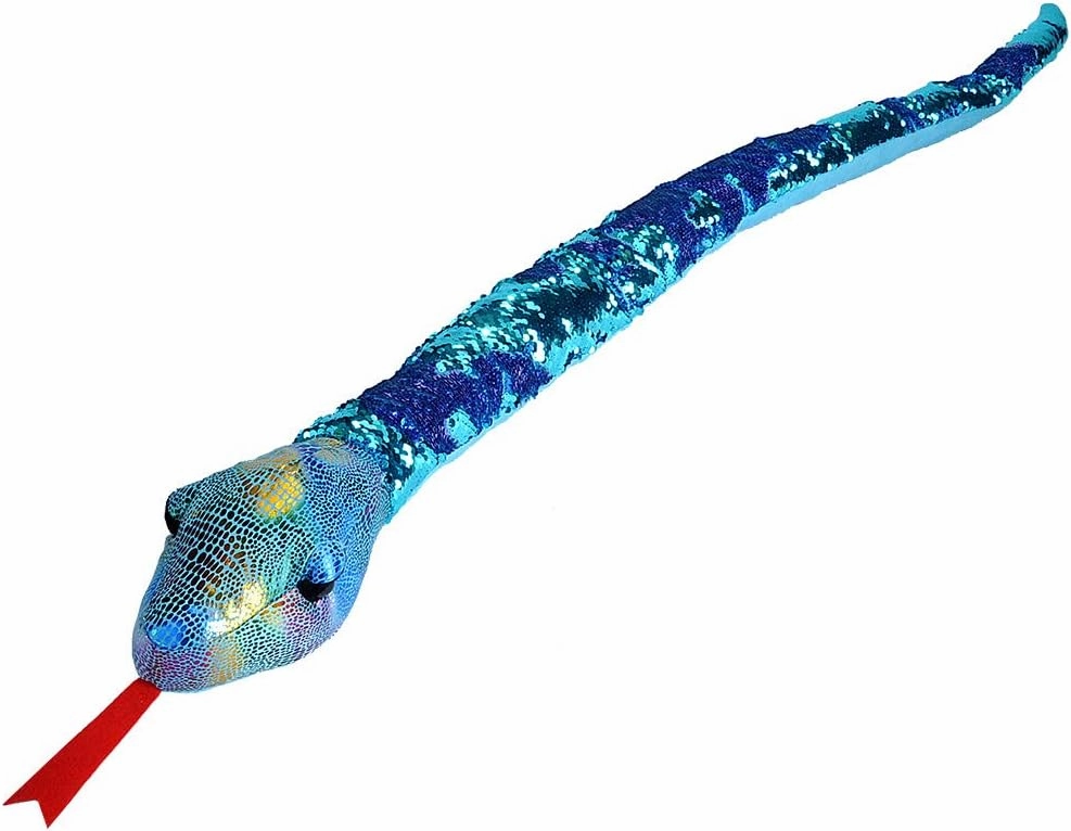 Wild Republic Sequin Snake Plush, Stuffed Animal, Plush Toy, Gifts for Kids, Teal & Purple, 54"