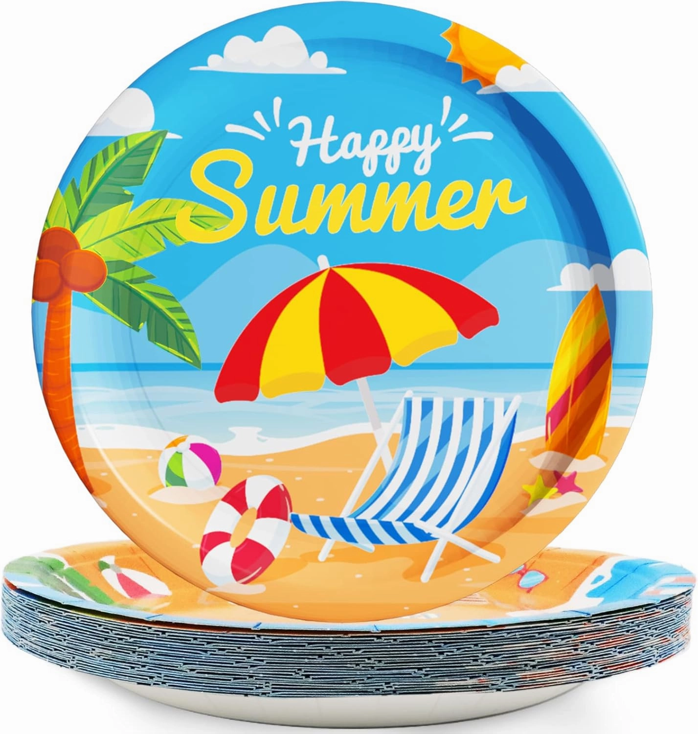 Wiooffen 48 Pcs Summer Beach Party Plates Birthday Party Disposable Paper Dessert Plates Supplies Decorations Beach Theme Plates Tableware for Birthday Baby Shower