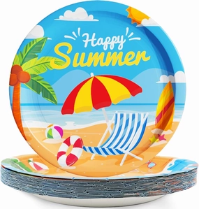 Wiooffen 48 Pcs Summer Beach Party Plates Birthday Party Disposable Paper Dessert Plates Supplies Decorations Beach Theme Plates Tableware for Birthday Baby Shower