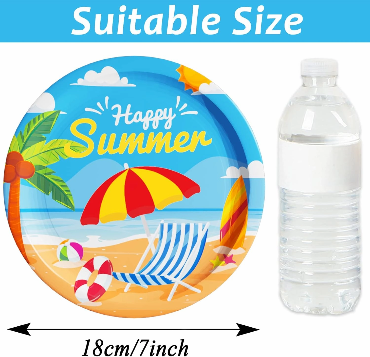 Wiooffen 48 Pcs Summer Beach Party Plates Birthday Party Disposable Paper Dessert Plates Supplies Decorations Beach Theme Plates Tableware for Birthday Baby Shower