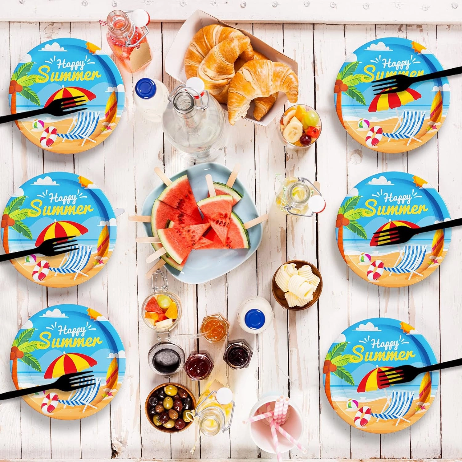 Wiooffen 48 Pcs Summer Beach Party Plates Birthday Party Disposable Paper Dessert Plates Supplies Decorations Beach Theme Plates Tableware for Birthday Baby Shower