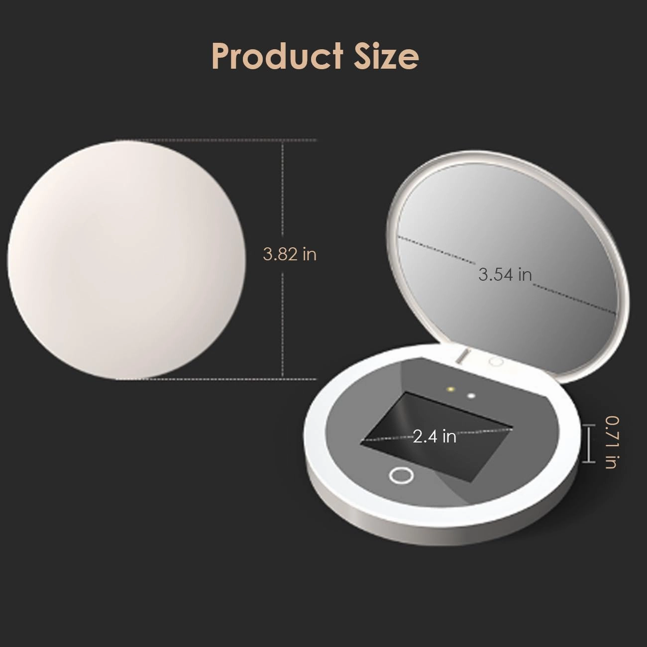 Wokyo Travel Compact Mirror with UV Camera for Sunscreen Test, 2X Magnification LED Lighted Travel Makeup Mirror, 3.5 in Rechargeable Handheld Double-Sided Pocket Mirror for Skin Protection