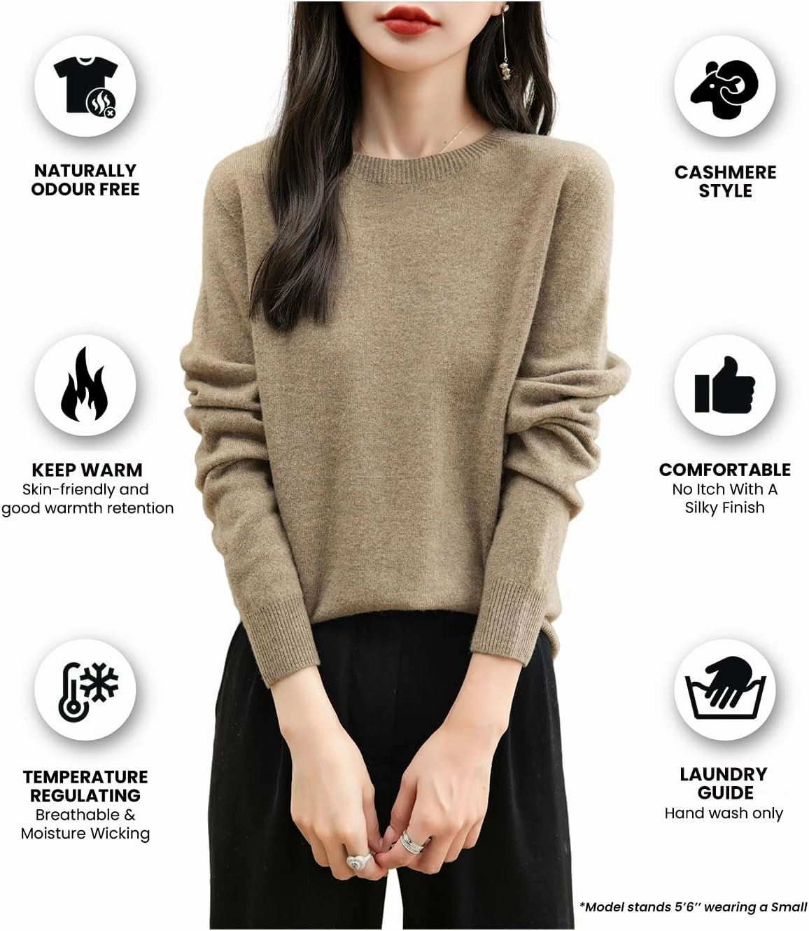Women's 100% Merino Wool 2025 Fall Winter First-Line Ready to Wear Long Sleeve Seamless Knit Crewneck Sweater