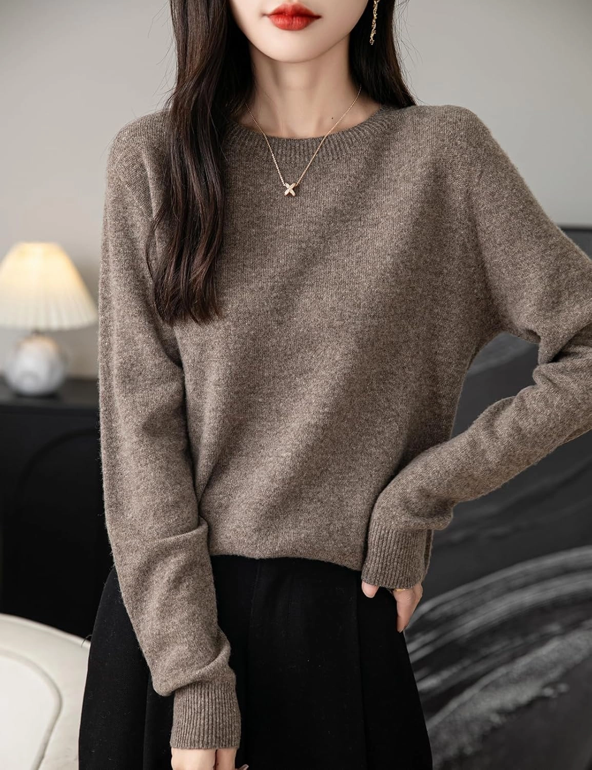 Women's 100% Merino Wool 2025 Fall Winter First-Line Ready to Wear Long Sleeve Seamless Knit Crewneck Sweater