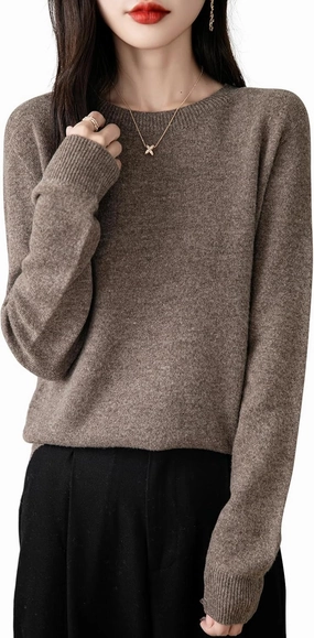 Women's 100% Merino Wool 2025 Fall Winter First-Line Ready to Wear Long Sleeve Seamless Knit Crewneck Sweater