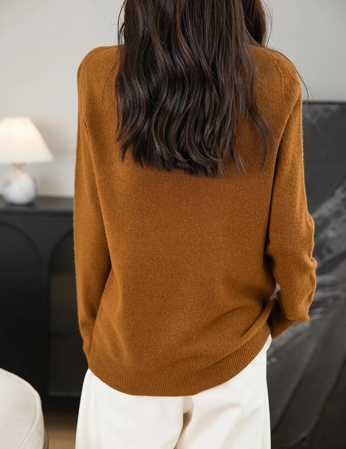 Women's 100% Merino Wool Seamless Sweater Mock Neck First-Line Ready to Wear Long Sleeve Knitted Pullover Tops