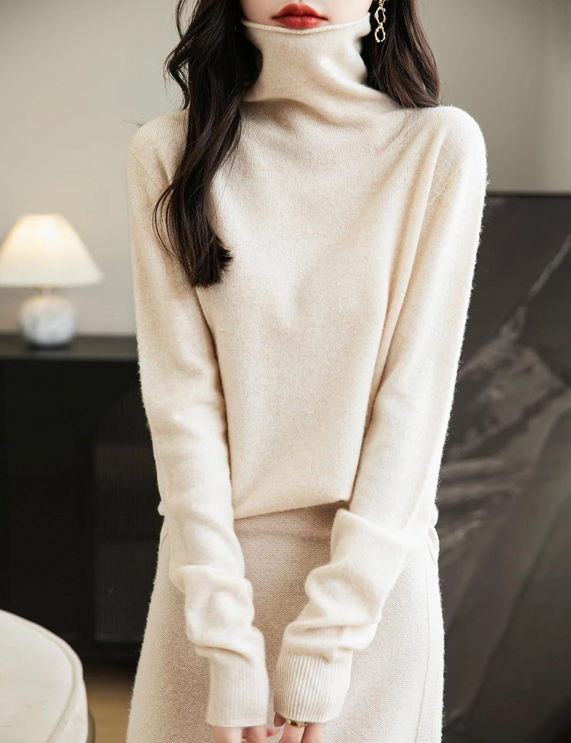 Women's 100% Merino Wool Seamless Sweater Turtleneck First-Line Ready to Wear Long Sleeve Knitted Pullover Tops