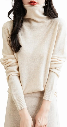 Women's 100% Merino Wool Seamless Sweater Turtleneck First-Line Ready to Wear Long Sleeve Knitted Pullover Tops