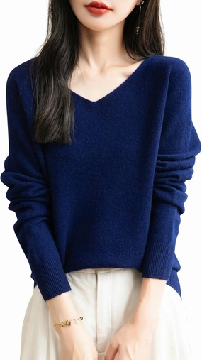 Women's 100% Merino Wool V Neck Sweater 2025 First-Line Ready to Wear Casual Long Sleeve Seamless Knit Sweater