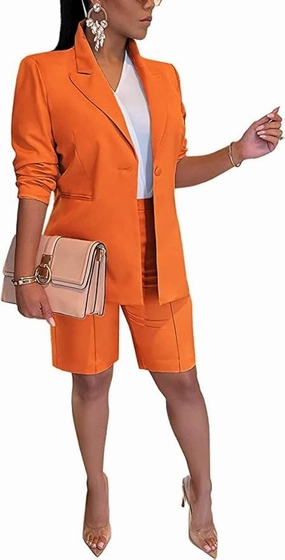 Women's 2024 Two Piece Outfits Casual Solid Color Open Front Blazer Shorts Set One Button Up Jacket and Bermuda Short Suits
