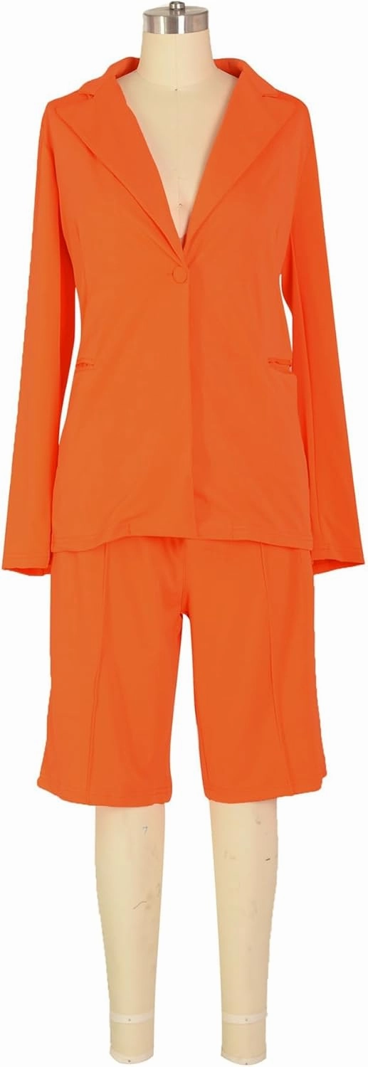 Women's 2024 Two Piece Outfits Casual Solid Color Open Front Blazer Shorts Set One Button Up Jacket and Bermuda Short Suits