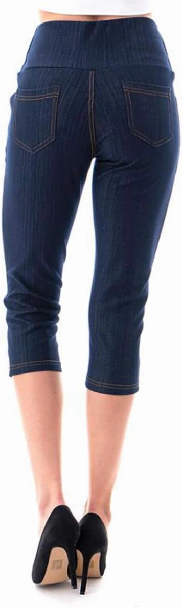Women's Capri Denim Jeggings High Waisted Pull on Stretch Cropped Skinny Pants Regular & Plus Size