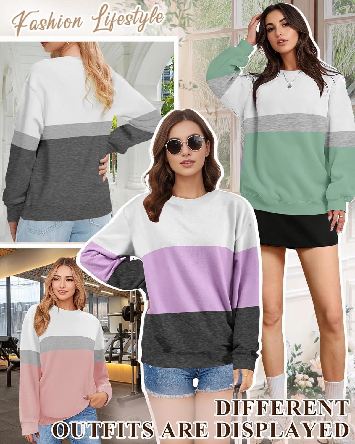 Women Sweatshirt, Casual Crewneck Sweatshirts for Women Loose Fit Long Sleeve Pullover Tops Cute Soft Shirt