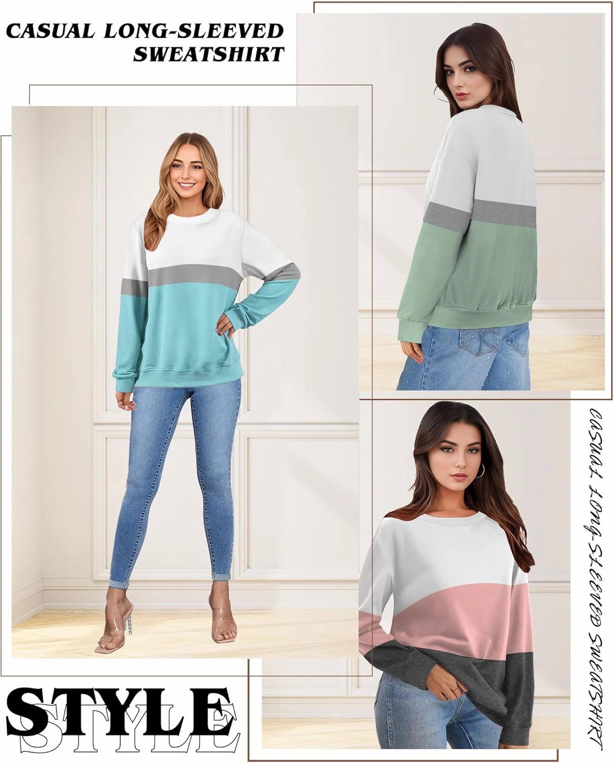 Women Sweatshirt, Casual Crewneck Sweatshirts for Women Loose Fit Long Sleeve Pullover Tops Cute Soft Shirt