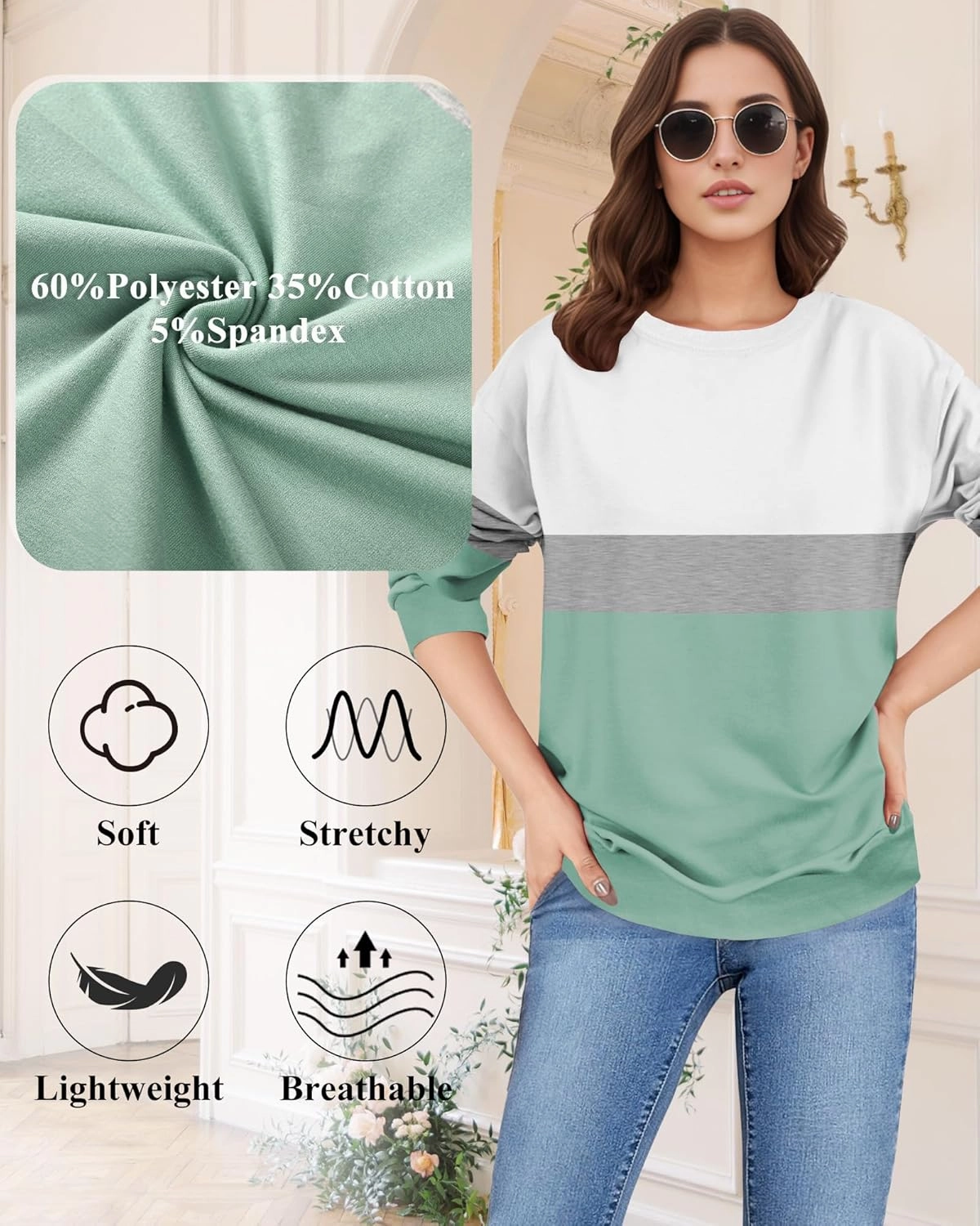 Women Sweatshirt, Casual Crewneck Sweatshirts for Women Loose Fit Long Sleeve Pullover Tops Cute Soft Shirt