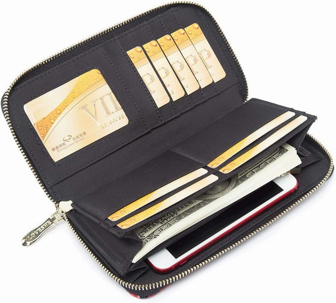 Women Wallet Card RFID For Womens Holder Blocking Credit Small Zipper Purse Pocket Bifold Slim Coin ID Ladies Wristlet Clutch Large Capacity Window Case Travel Zip Women's