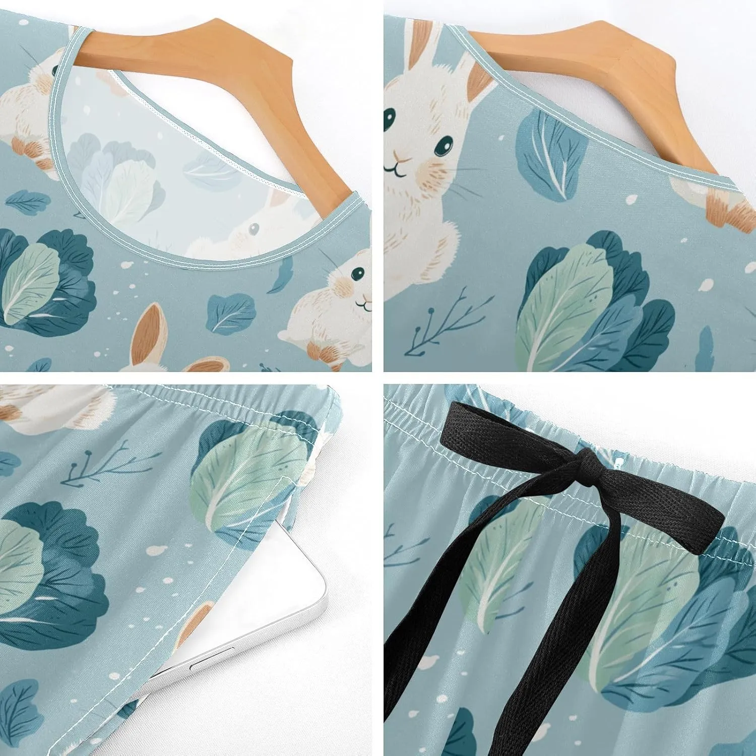 Women's Pajama Set Cute Bunny Cabbage Sleepwear Soft Pjs Lounge Sets Short Sleeve with Pockets S-XXL