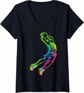 Womens Basketball Dunk V-Neck T-Shirt