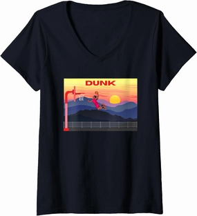 Womens Slam Dunk, Alley-oop, High-Flying Dunk, Hang- Time, Dunk! V-Neck T-Shirt